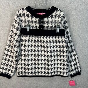 Isaac Mizrahi Kids Girls Houndstooth Sweater Skirt Set Black White Heart Button